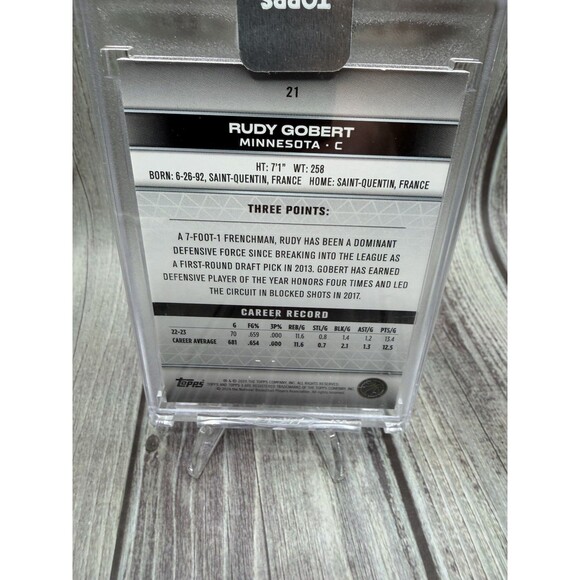 2023-24 Topps Three Rudy Gobert 1/49 #21 Minnesota Timberwolves - Picture 11 of 11